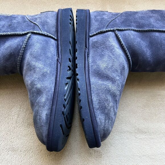 UGG Classic Short Swarovski Crystal Bow Boot Blue Suede Women 6 Sheepskin Cozy - Picture 7 of 16